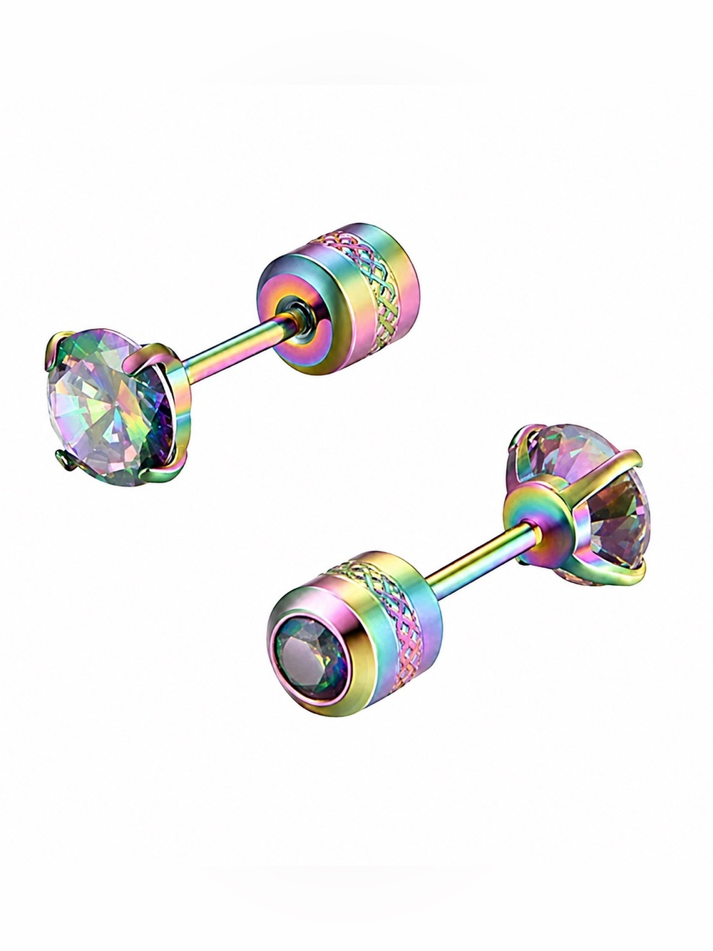 Rainbow CZ Double Ended Stud Earrings 20G Rainbow Stainless